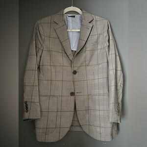 Men's Plaid Two-Button Blazer - Gray with Green Windowpane